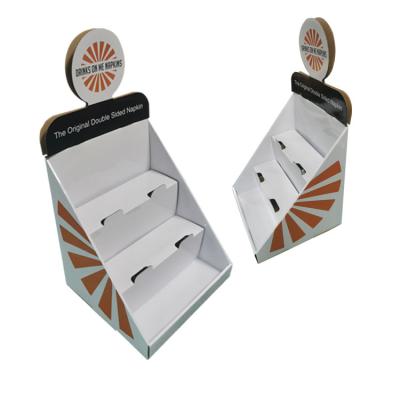 China Retail Folding Promotion Three Tiers Countertop Small Custom Cardboard Counter Displays Display Stand For Napkins for sale