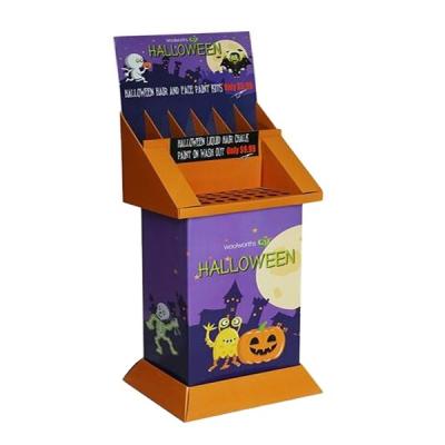 China Custom Paper Cardboard Seasonal Display Rack Shelf Promotion Halloween Floor Stand Paper Display Rack for sale