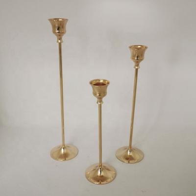 China Home Decoration FuHua Wedding Decoration 3 pieceset Gold Morden Table Stick Pillar Metal Candle Holder Tall Background Decorations for sale