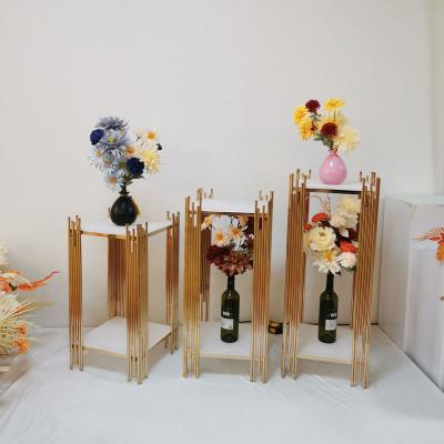 China Wholesale Stainless Steel Metal Wedding Cake Tools Gold Flower Table Pedestal Pedestal For Event Home Decor for sale