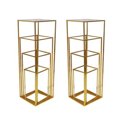 China Electropiated metal wholesale price handmade chinese style shinny gold metal square flower stand wedding decoration for sale