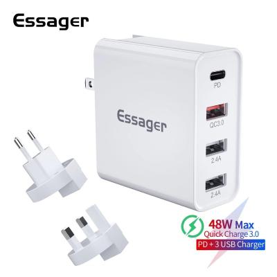 China UniversalÂ   Essager 48W Multi Quick Charge 3.0 USB Charger Palladium USB Type C QC3.0 QC Turbo Fast Wall Phone Charger For iPhone 11 pro Max Xiaomi for sale