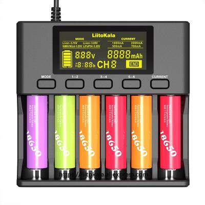 China Quick Charge LiitoKala Lii-S6 Lii-PD4 Lii-500S Battery Charger 3.2V 3.7V 18650 Battery Charger 6-Slot Auto-Polarity Detect 26650 21700 18500 AA AAA Batteries for sale