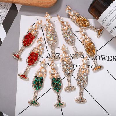 China Hot Factory Wholesale FASHIONABLE Amazon Sale Party Jewelry Wine Glass Earring Rhinestone Pearl Earrings Women for sale