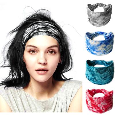 China Wholesale Extra Wide Sport Yoga Workout Bands Sports Running Yoga Women Cotton Stretching Sweat Wrap Tie Dye Head Sweatband for sale