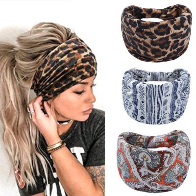 China Sports Yoga Women Boho Headbands Wide Knotted Hair Bands Shape Print Headband Travel Sports Yoga Stretch Headbands for sale