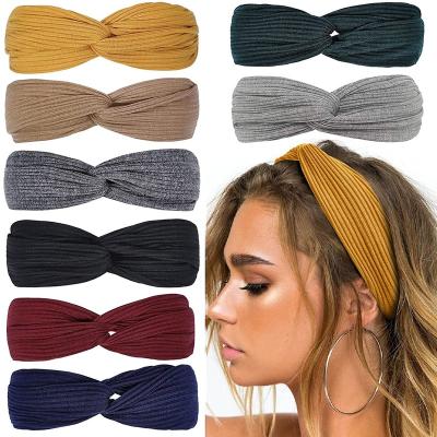 China Party Holiday Daily Life Hair Band Woven Headbands For Women Twist Knotted Stretchy Boho Hair Bands For Girls Turban Plain Head Wrap Yoga Workout Hair Cross Decoration for sale