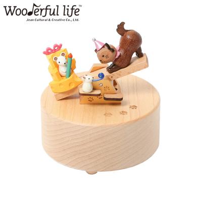 China Music Boxes 1] Handmade Wholesale Rocking Music Box [Wooden Cat Mouse for sale