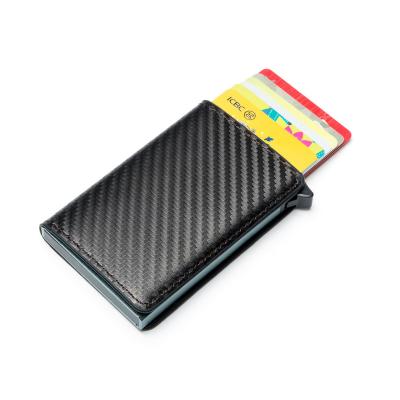 China Card Box Fashion Anti Theft Aluminum Alloy Carbon Fiber RFID Automatic Automatic Card Holder for sale