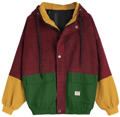 China Custom Dropshipping Fashion Winter Sale Patchwork Corduroy Winter Jacket Women Loose Hooded Casual Warm Warm Viable Plush for sale