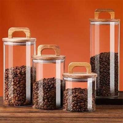 Κίνα Elegant Square Glass Spice Jar Bamboo Lid Large Capacity Modern Home Kitchen Storage jar προς πώληση