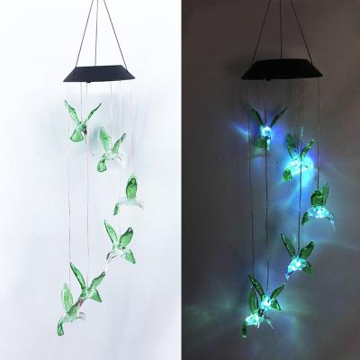 China Traditional Hummingbird Solar Wind Rings Color Changing Patio Outdoor Movable Hanging Light for sale