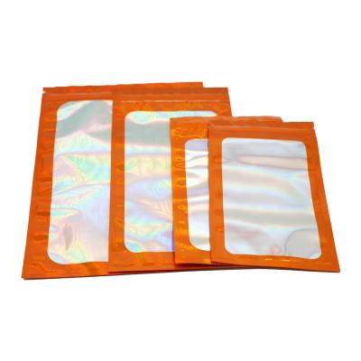 China Custom Moisture Proof Mylar Bags Holographic Bags With Clear Package Bag Smell Proof Window Zipper Pouch For Jewelry for sale