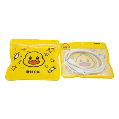 China Recyclable High Quality Custom Duck Pattern Glossy Window Three Side Seal Bags Resealable Moisture Proof Electronic Accessories Packaging for sale