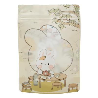 China Customized Cut Moisture Proof Rabbit Printing Clear Window Matte Surface Backing Up Pouch Resealable Zip Lock Mylar Food Packaging Plastic Bags for sale