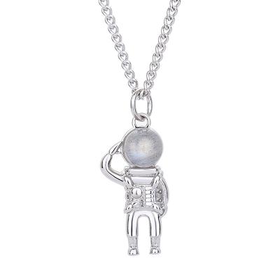 China Hot Sales Fashionable Short Choker Clavicle Chain Creative Moonstone Astronaut Necklace In Large 925 Silver Pendant Necklace for sale