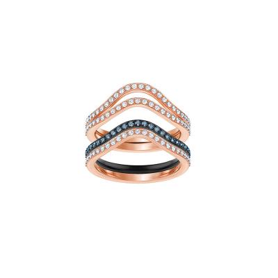 China Trendy Fashion Personality Double Layered Crystal Geometric Rose Gold Ring for sale