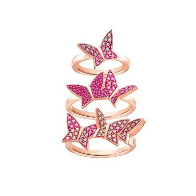 China Fashion Romantic Gradient Rose Gold Butterfly Shape Ring Three Piece Set for sale