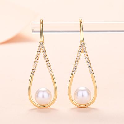 China Nickel Free Lead Free French Style Pearl Drop Earring S925 Silver Needle Shiny Zircon Rhinestones Hollow Out Water Drop Earring for sale