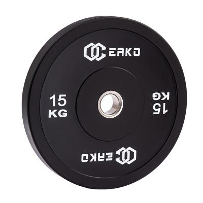 China Universal Eako Sports Weight Plate 15kg Black Rubber Bumper Plate for sale