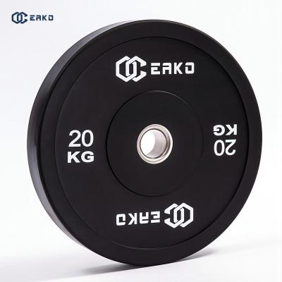 China Universal Eako Sports Weight Plate 20kg Black Rubber Bumper Plate for sale