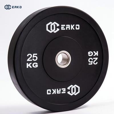 China Universal Eako Sports Weight Plate 25kg Black Rubber Bumper Plate for sale