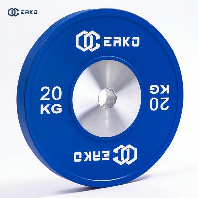 China Eako Universal Sports Barbell Bumper Color Weightlifting Fitness Competition Plates 20kg Rubber Bumper Plate for sale