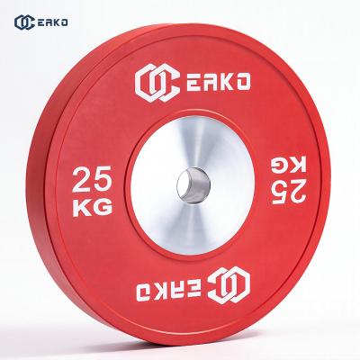 China Eako Universal Sports Barbell Bumper Color Weightlifting Fitness Competition Plates 25kg Rubber Bumper Plate for sale