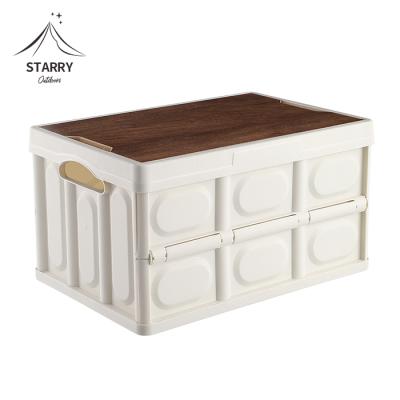 China Folding Folding Cardboard Boxes PP Multifunctional Portable Camping Hard Plastic Storage Box With Wooden Board for sale