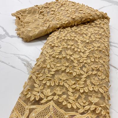 China Viable Fabrics 2021 Nigerian French Lace Fabric Sequins Net Gold Lace Fabric For Women Clothes 4142B for sale