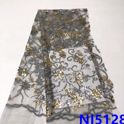 China Viable Nigerian Lace Fabric 2021 New Style Sequins Lace Up Bridal Fabric For Dress NI5128 for sale