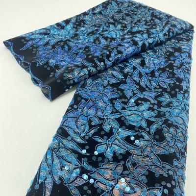 China Viable new arrivals nigerian velvet lace with sequin turquoise French order velvet fabric for dress dress 4140B for sale