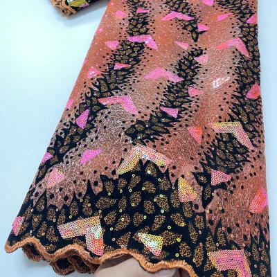 China 2021 Nigerian Viable Lace Fabric Flocking Velvet Fabric With Sequins Embroidery Velvet Fabric For Africa Clothing 4085B for sale