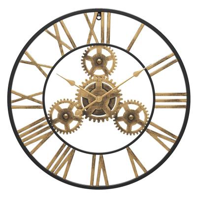 China Vintage Antique Oversized Industrial Metal Round Style Gear Moving Wall Clock for sale