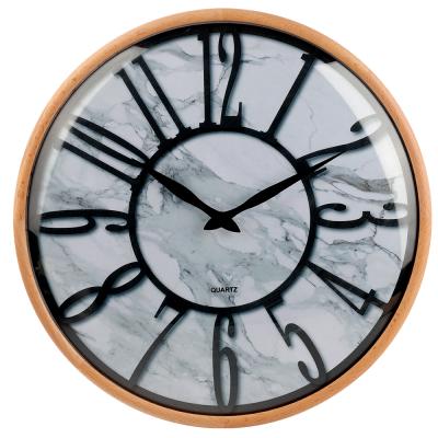 China New Design Antique Creative Home Decor Style Frame Marble Face Custom Wooden Wall Clock for sale