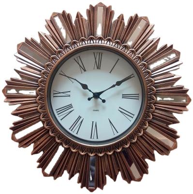 China Antique silver starburst mirror clock 3d new style antique design for home decoration for sale