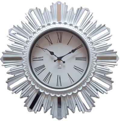 China 2022 style new design 3d antique antique silver starburst digital mirror clock for home decoration for sale