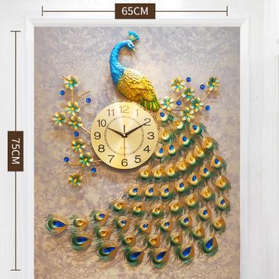 China Wholesale Cheap Unique Diy Antique Peacock Design Vintage Style Gold Peacock 3d Wall Clock European Decoration Metal for sale