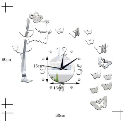 China Stylish Acrylic 3d Wall Clock Sofa Mute Home Wall Sticker Antique Creative Star Girl DIY Style Digital Mirror 3d Wall Clock Living Room for sale