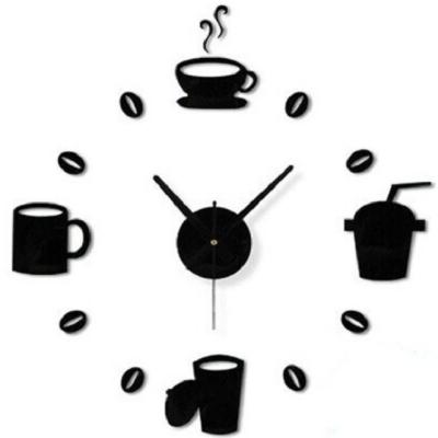 China Morden Style Morden Coffee Drinks Tea Cup Mirror 3d Wall Clock Antique Decorative Cut Sticker for sale