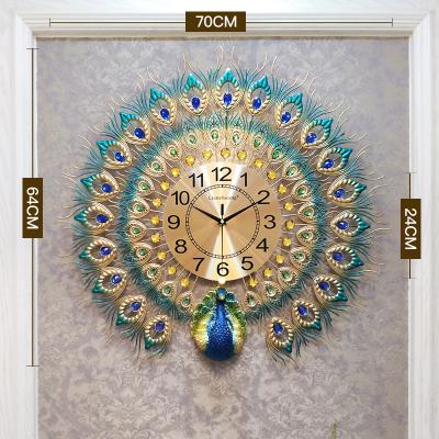 China Art Wholesale Peacock Wall Mounted Luxury 3d Home Clock Antique Style Decor Metal Wall Clock for sale