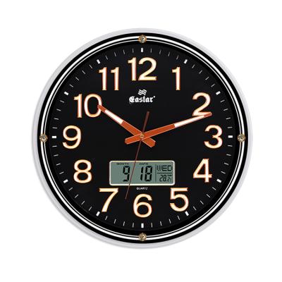 China Calendars 17.5 Inch Digital Living Room LCD 3D Round Calendar With Temperature And Humidity Display Plastic Wall Clock for sale