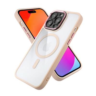 China Anti Yellowing Crystal Clear Shockproof PC tpu Phone Case For iPhone With Magnetic Metal Camera Cover Ring for sale