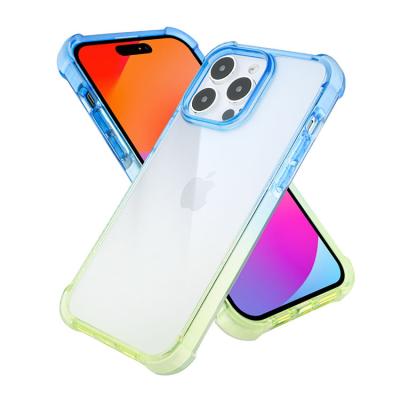 China Shockproof PET Shock Absorbing Shockproof Gradient Bounce Corners Crystal Clear Acrylic TPU PC Phone Bumper Case For iPhone 13 14 for sale