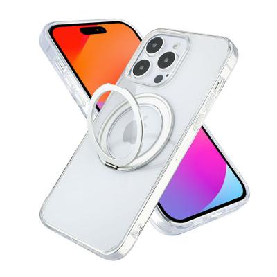 China Shockproof 360 Rotatable Metal Ring Holder Kickstand Magnetic Clear Frosted Matte Phone Case For iPhone 14 15 With Bezel Camera Ring for sale