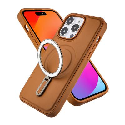 China With Stand Luxury Lychee Texture PU Full Cover Business TPU Leather Phone Case With Bezel Camera Cover Charger Magnetic Ring for sale