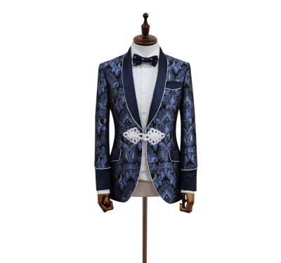 China 2 Piece Anti-Shrink Groom Blue Jacquard Mens Wedding Suit Tuxedo Suits for sale