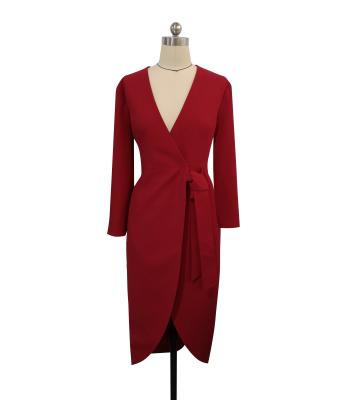 China Anti-wrinkle Long Sleeve Ladies Simple Fashion Dresses Korean Style New Red Color Dress for sale