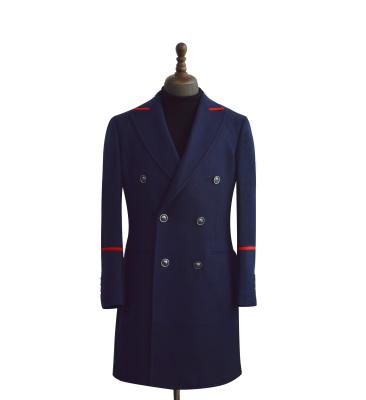 China Sustainable Hot Sale Last Design High Quality Mens Military Blue Wool Overcoat Long for sale