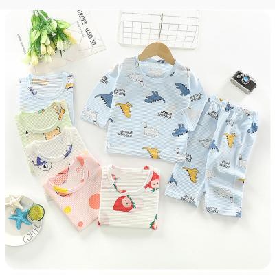 China Summer Breathable Wholesale Suit 80-140cm Lightweight Cloth Top + Pants 2pcs Cotton Cute Printed Sleepwear Set Drop Shipping for sale